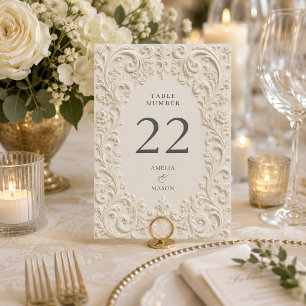 Barock Elegant Elfenbensfärgad Blommig Scrollwork Bordsnummer