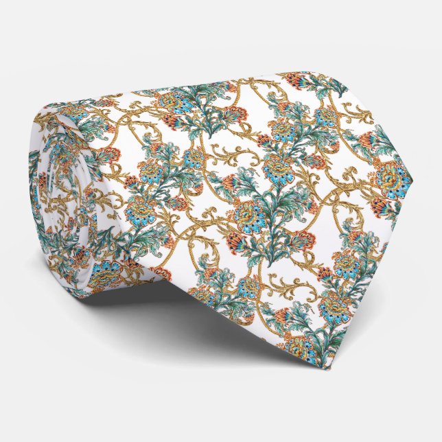 Barock gyllene blomster elegant bröllop  slips (Rullad)