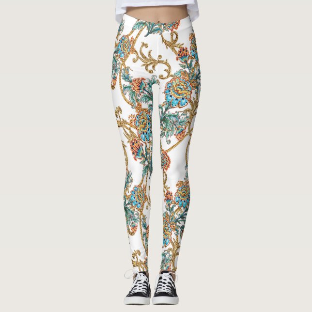 Barock gyllene blomstergudomlig leggings (Framsida)