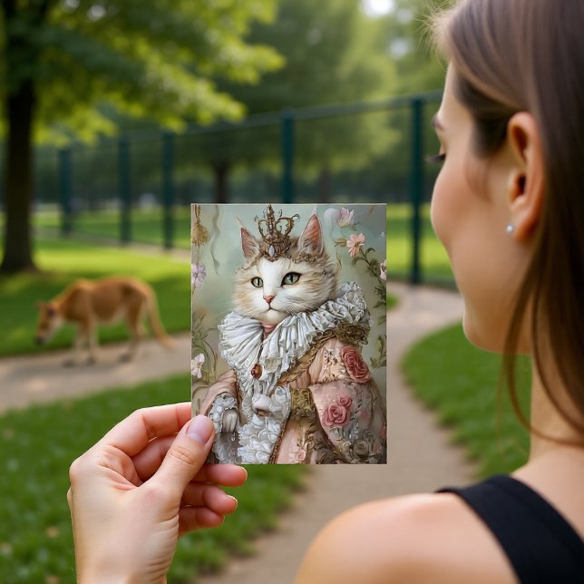 Barock katt kunglig porträtt drottning design vykort (Skapare uppladdad)