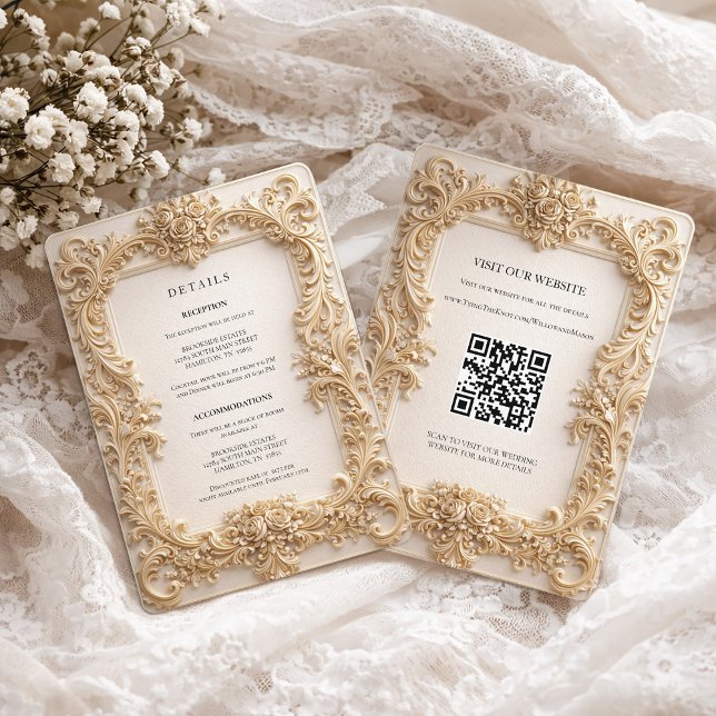 Barock QR-kod Bröllopsdetaljer Inneslutningskort Inbjudningar (Baroque QR Code Wedding Details Enclosure Card)