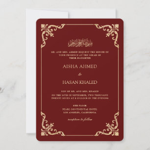 Barock ram guld skrift burgunder Nikah-ceremoni Inbjudningar