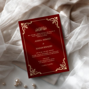 Barock ram guld skrift burgunder Nikah-ceremoni Inbjudningar