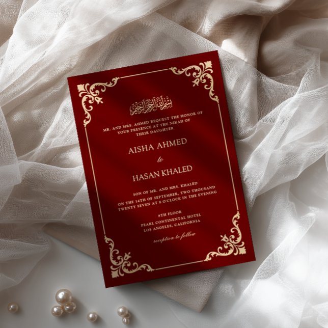 Barock ram guld skrift burgunder Nikah-ceremoni Inbjudningar (Skapare uppladdad)