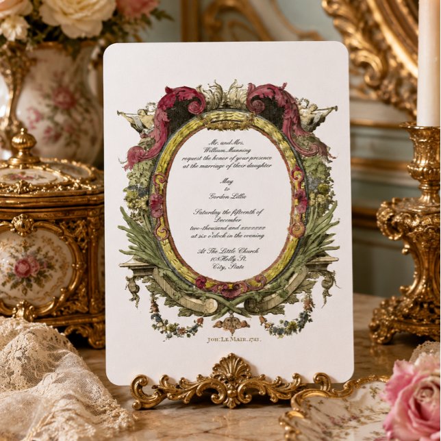 Barock Rokoko Blommig Änglar Oval Inbjudan (Skapare uppladdad)
