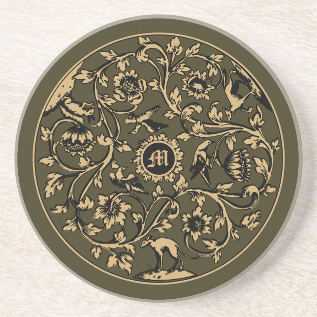 Barock Rokoko Fåglar Djur Blommig Monogram Tryck Underlägg (Framsidan)