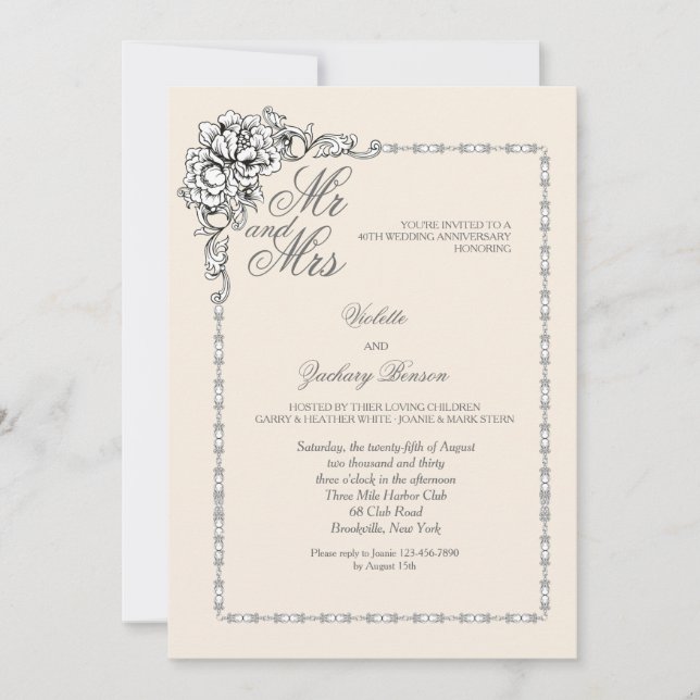 Barock Skönhet Jubileumsinbjudan Inbjudningar (Framsida)