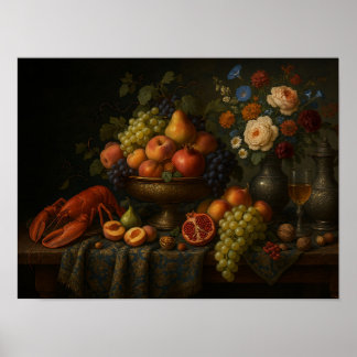 Barock stilleben med frukt och hummer poster