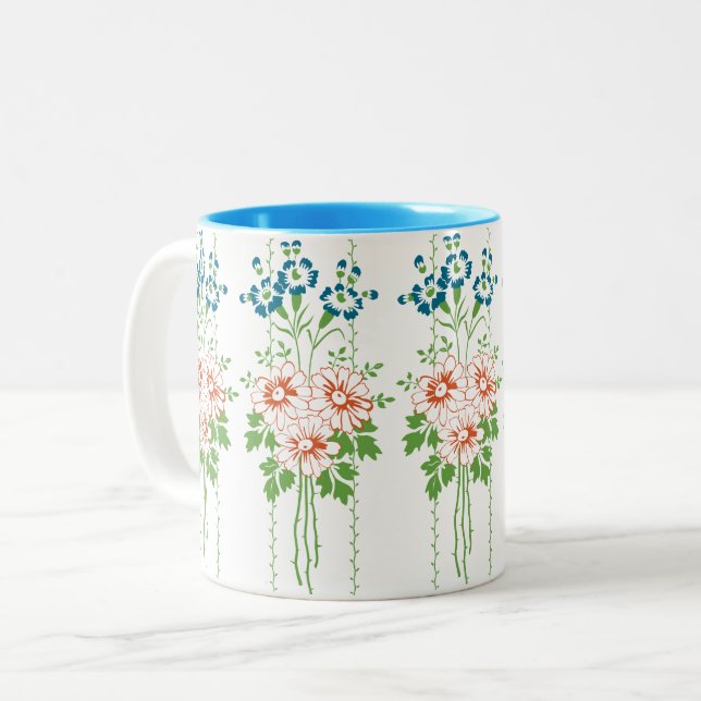Barock tapet Blomsterbukett... Två-Tonad Mugg (Framsida vänster)