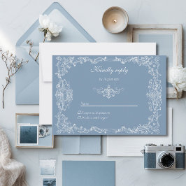 Barock Vintage Damast Bröllopssvarskort OSA Kort