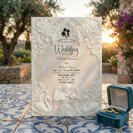 Barockängel & Svanar Vintage Kräm Bröllop Inbjudningar