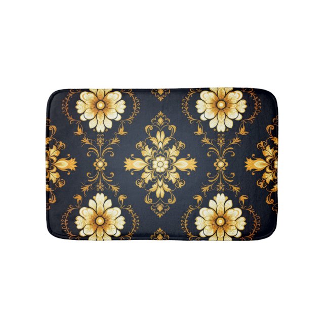 "Barockes Ornament-Muster in Gold und Schwarz" Badrumsmatta (Framsidan)