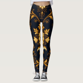 "Barockes Ornament-Muster in Gold und Schwarz" Dec Leggings