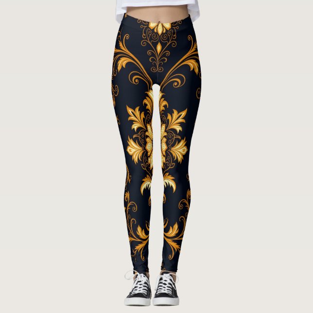 "Barockes Ornament-Muster in Gold und Schwarz" Dec Leggings (Framsida)