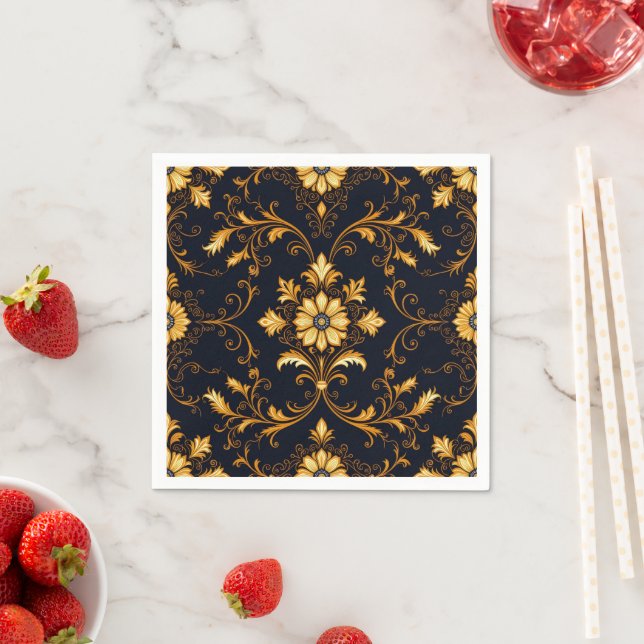 "Barockes Ornament-Muster in Gold und Schwarz" Dec Pappersservett (Insitu)