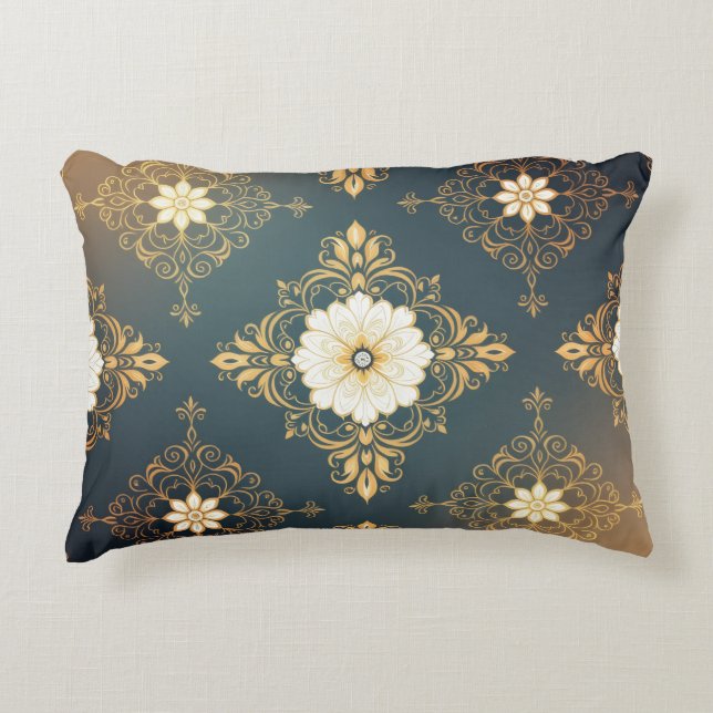 "Barockes Ornament-Muster in Gold und Schwarz" Dec Prydnadskudde (Framsidan)