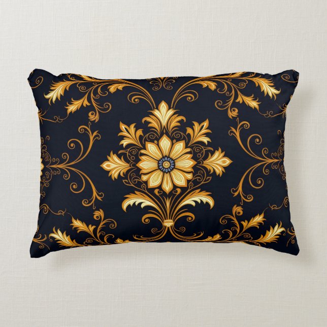 "Barockes Ornament-Muster in Gold und Schwarz" Dec Prydnadskudde (Framsidan)
