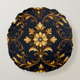 "Barockes Ornament-Muster in Gold und Schwarz" Dec Rund Kudde
