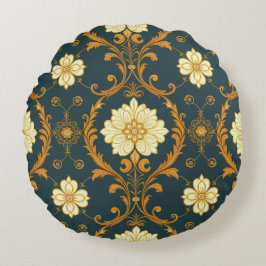 "Barockes Ornament-Muster in Gold und Schwarz" Dec Rund Kudde