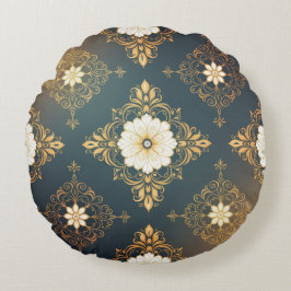 "Barockes Ornament-Muster in Gold und Schwarz" Dec Rund Kudde