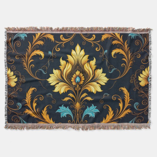 "Barockes Ornament-Muster in Gold und Schwarz" Filt (Framsidan)