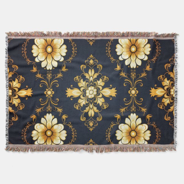 "Barockes Ornament-Muster in Gold und Schwarz" Filt (Framsidan)