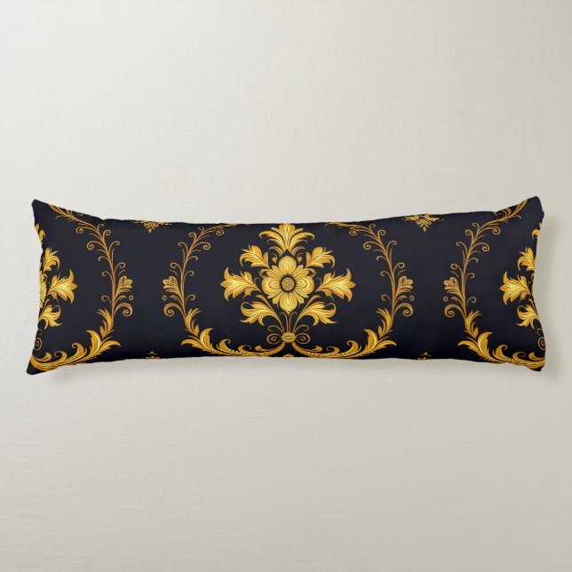 "Barockes Ornament-Muster in Gold und Schwarz" Kroppskudde (Framsidan)