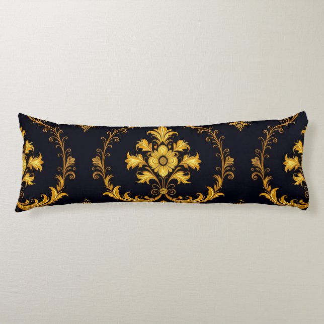 "Barockes Ornament-Muster in Gold und Schwarz" Kroppskudde (Framsidan)