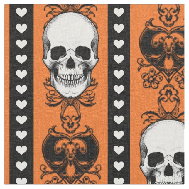 Barockt skalligt randmönster Halloween orange Tyg (Närbild)