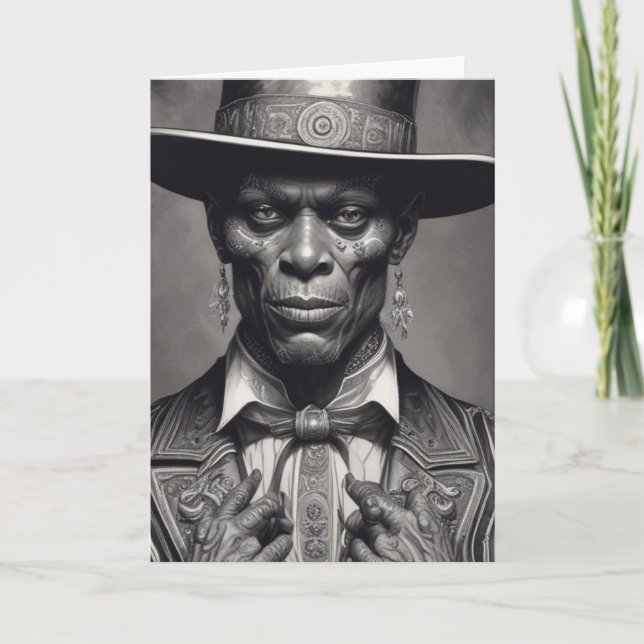 Baron Samedi gotiskt vikbart vykort (Framsida)