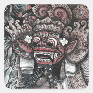 Barong och Rangda Bali Fyrkantigt Klistermärke