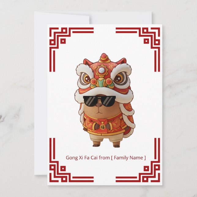 Barongsai Capybara Chinese New Year Kort (Framsida)