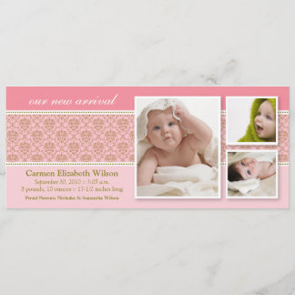 Baroque 3-Photo Birth Notice (rosa) Meddelande