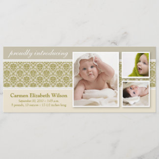 Baroque 3-Photo Birth Notice (taupe) Meddelande