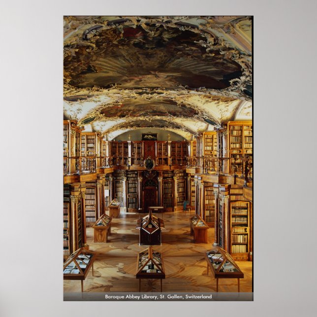 Baroque Abbey Bibliotek, St. Gallen, Schweiz Poster (Framsidan)