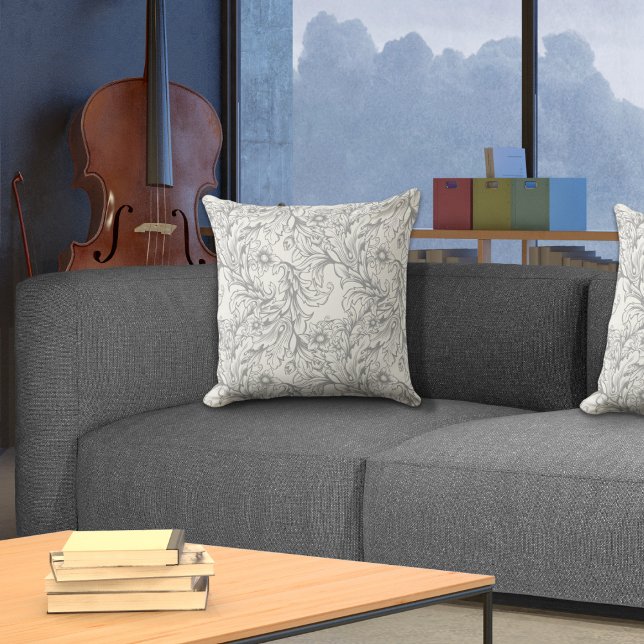 Baroque Acanthus Löv Grått Kudde (Skapare uppladdad)