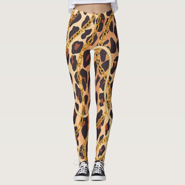 Baroque Animal Print, chain Design Leggings (Framsida)