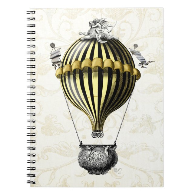Baroque Balloon Black Gult Anteckningsbok Med Spiral (Framsidan)