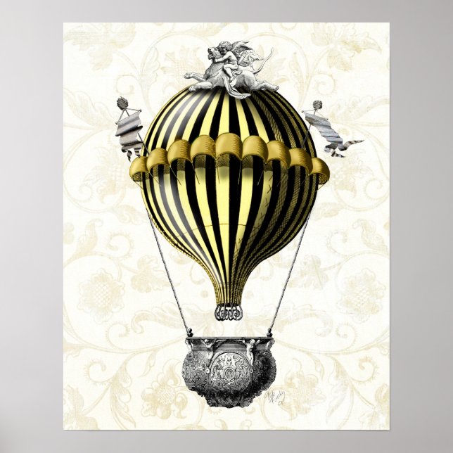 Baroque Balloon Black Gult Poster (Framsidan)