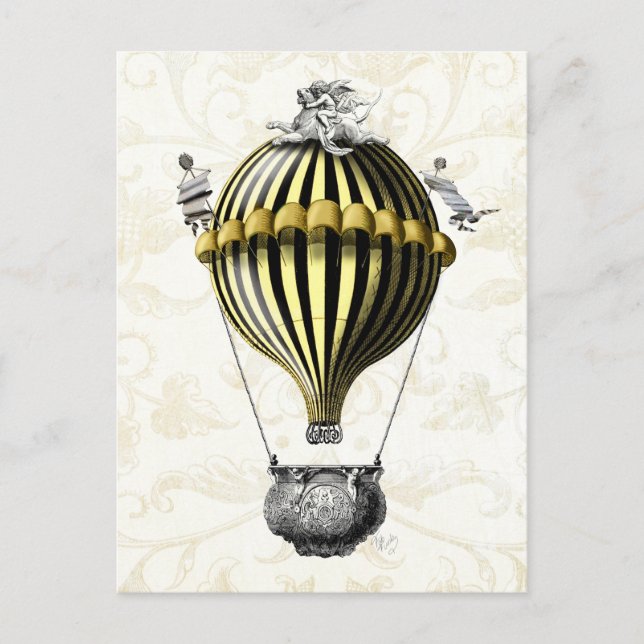 Baroque Balloon Black Gult Vykort (Framsida)