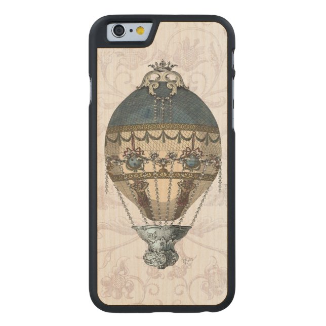 Baroque Balloon Blue & Cream Carved Wood iPhone Skal (Baksidan)