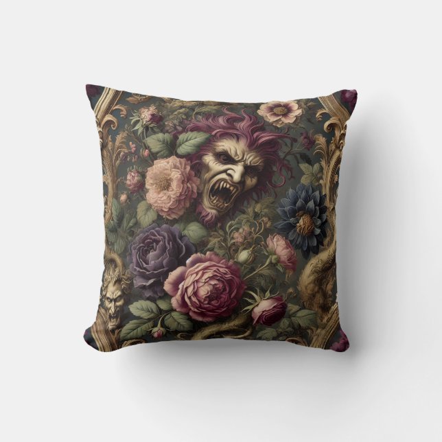 Baroque Battles & Blooms - Gothic Blommigt Design Kudde (Framsida)