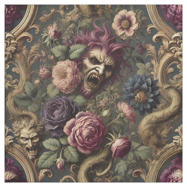 Baroque Battles & Blooms - Gothic Påstående Tile Tyg (Provkarta)