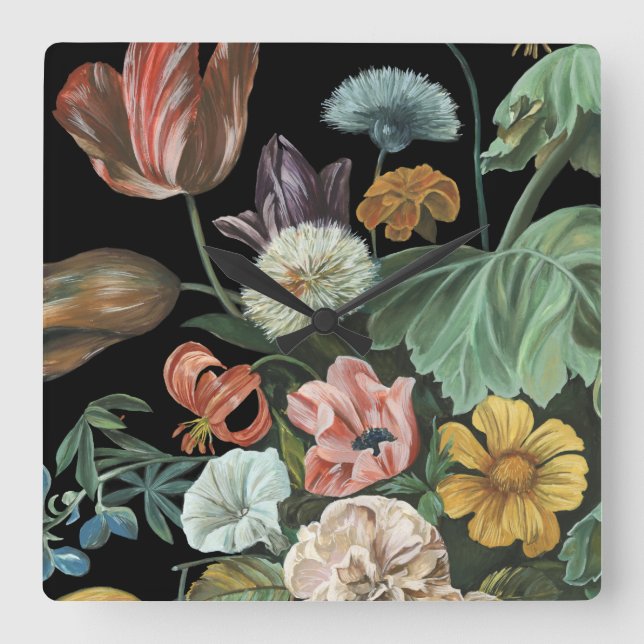 Baroque Blommigt - Bouquet of Flowers Fyrkantig Klocka (Framsida)