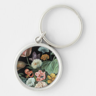 Baroque Blommigt - Bouquet of Flowers Rund Silverfärgad Nyckelring