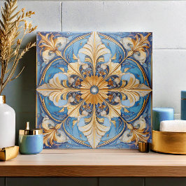 Baroque Blommigt Tile Pat#18 Himmel Blue Guld ID10 Kakelplatta