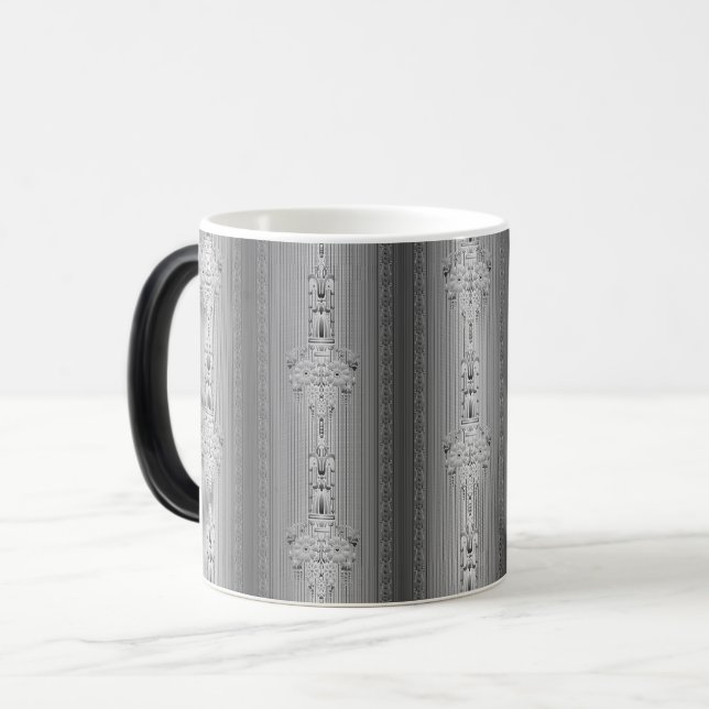 Baroque-blommönster med gräns grått-kaffe mugg (Framsida vänster)