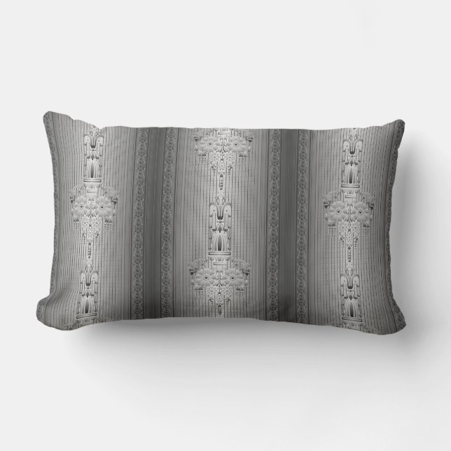 Baroque-blommönster med gräns grått lumbarkudde (Framsida)