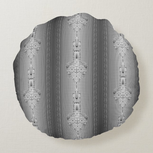Baroque-blommönster med gräns grått rund kudde (Baksidan)