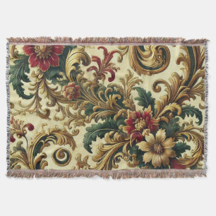 Baroque-Blommönstret med Guld, Röd, Grönt A Filt